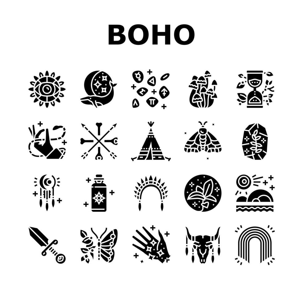 Boho Style Decoration Collection Icons Set Vector