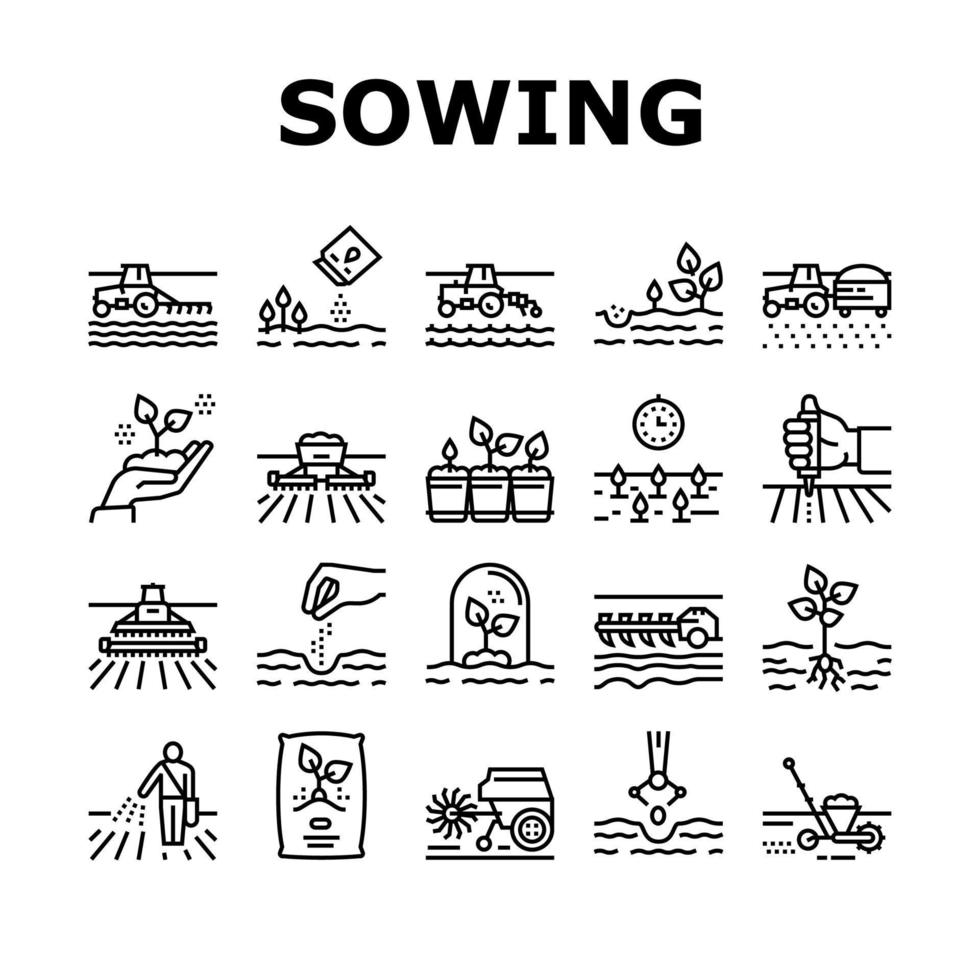 Sowing Agricultural Collection Icons Set Vector