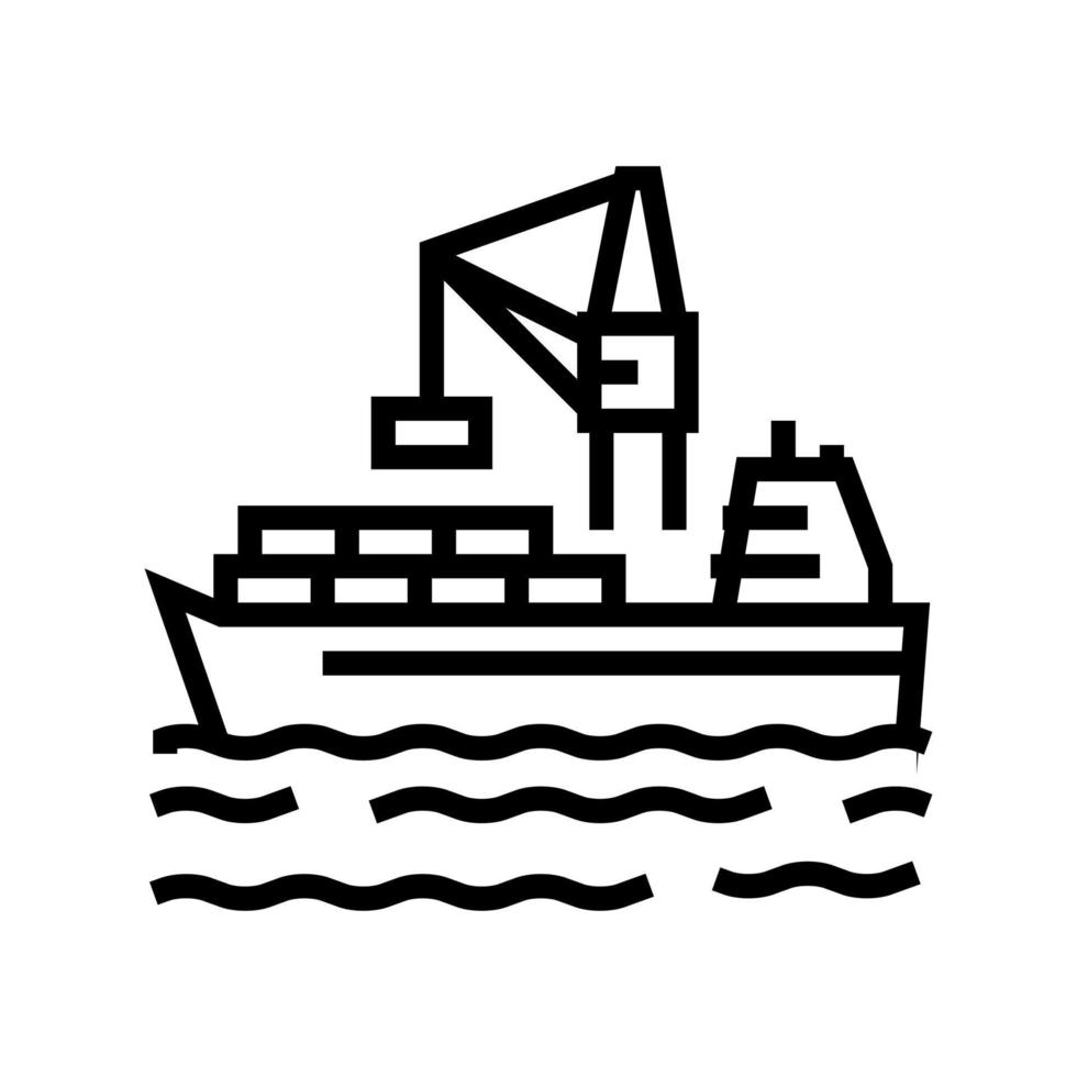 carga de contenedores en el barco en la ilustración de vector de icono de línea de puerto