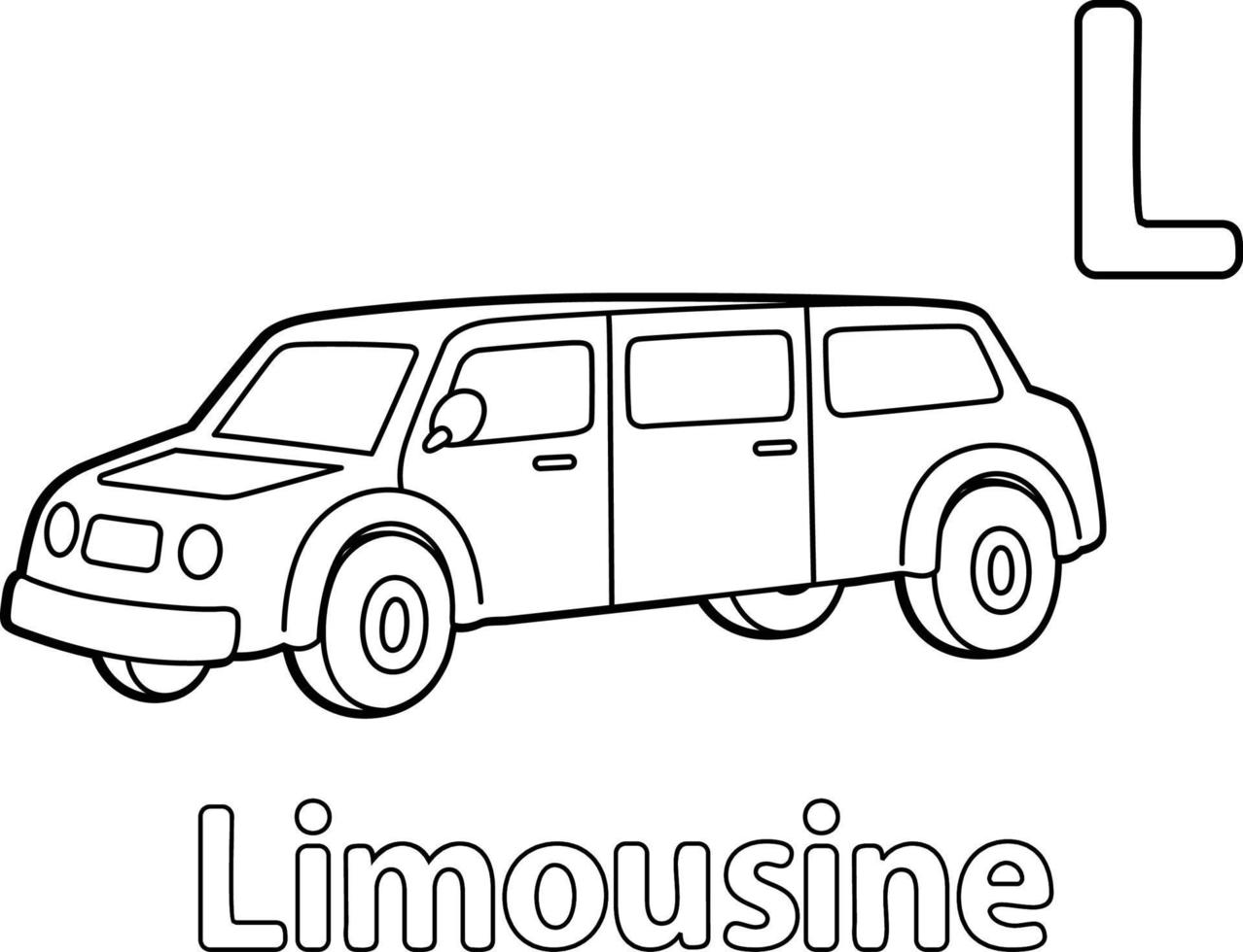 Limousine Alphabet ABC Coloring Page L vector