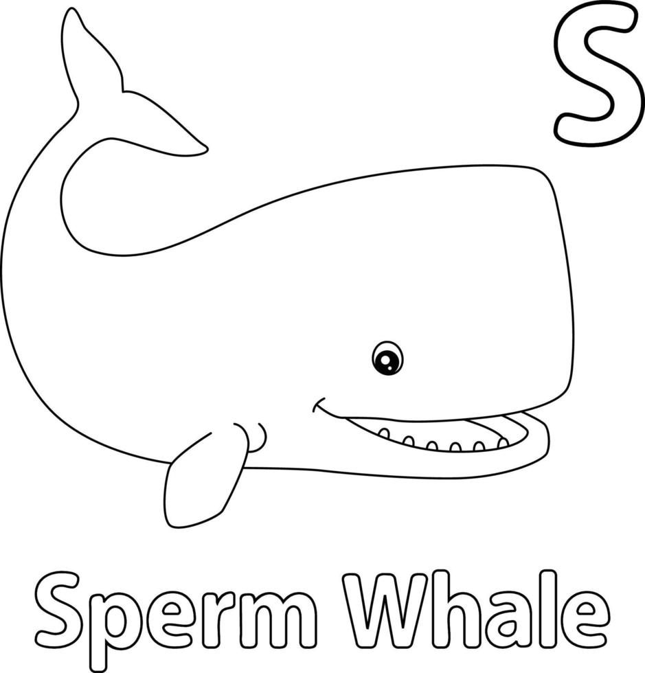 Sperm Whale Alphabet ABC Coloring Page S vector