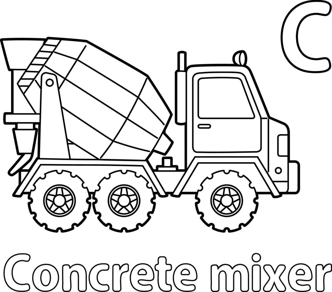 Concrete Mixer Alphabet ABC Coloring Page C vector