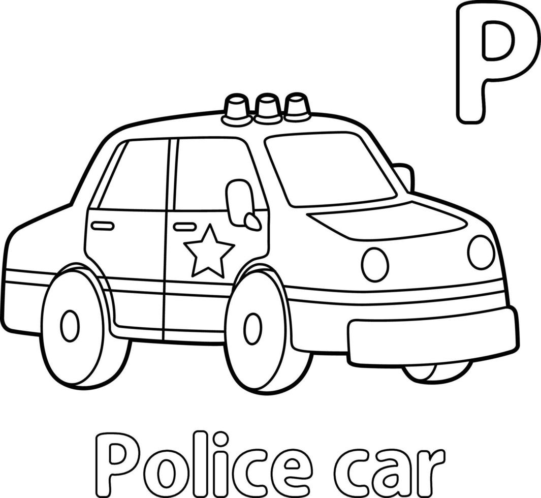 Police Car Alphabet ABC Coloring Page P vector