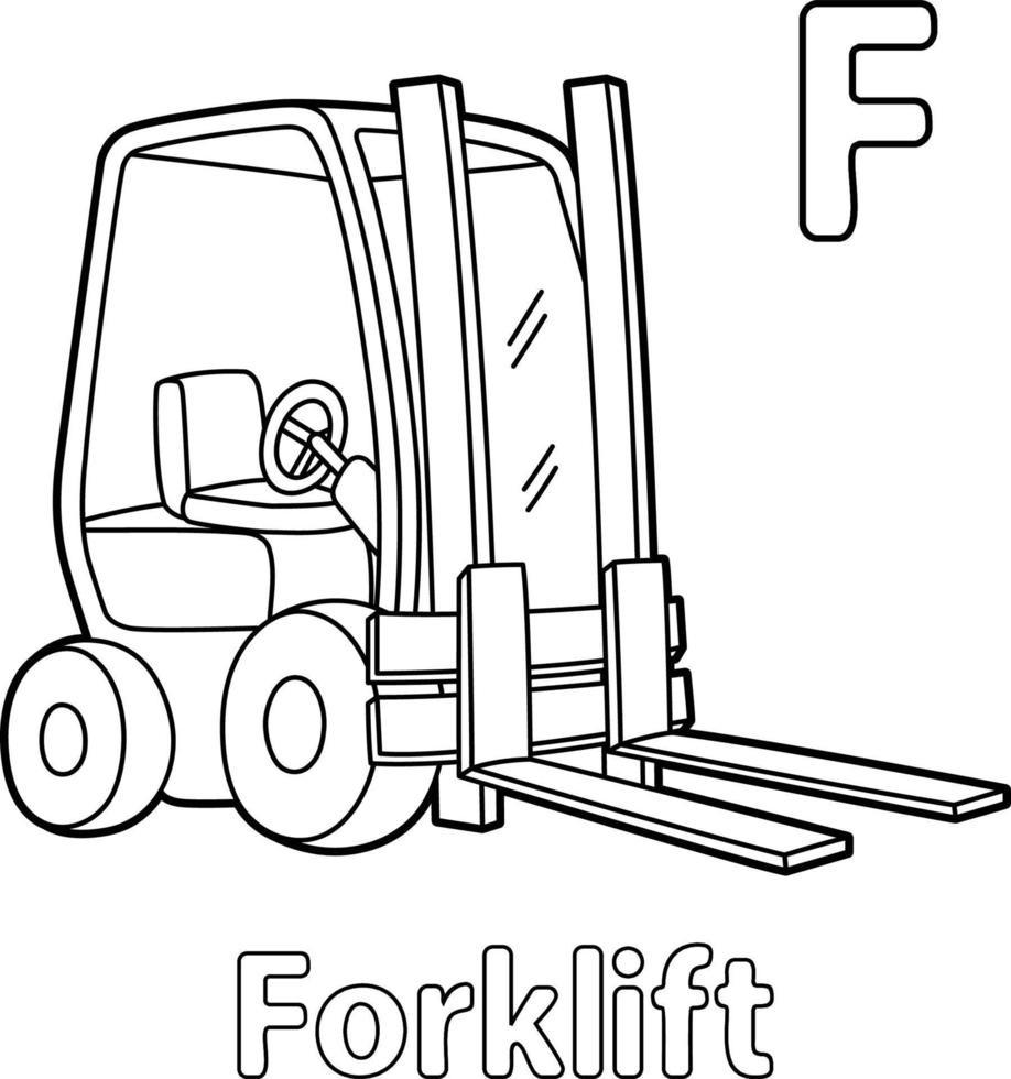 Forklift Alphabet ABC Coloring Page F vector
