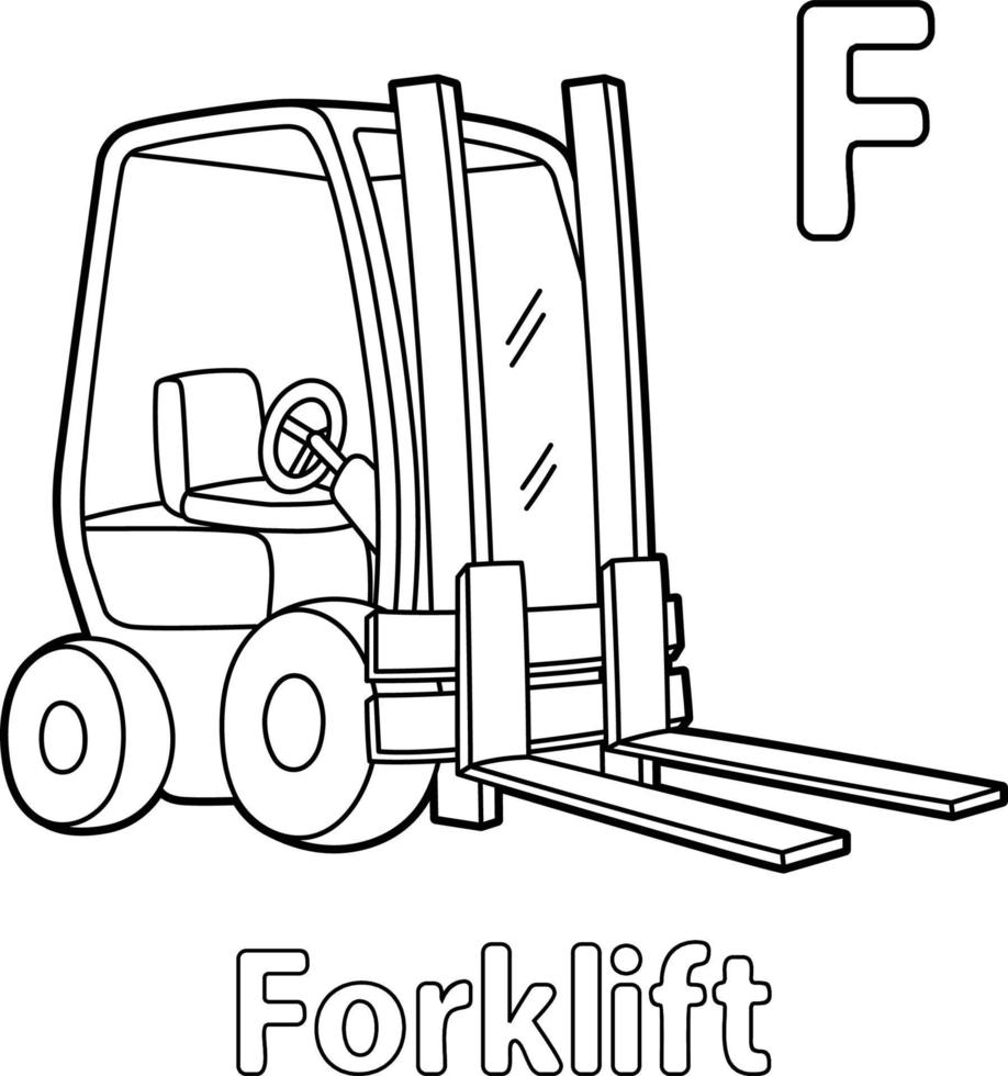 Forklift Alphabet ABC Coloring Page F vector