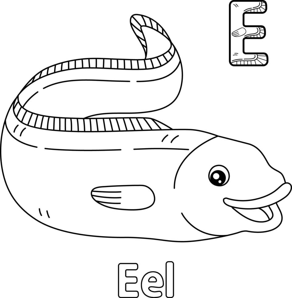 Eel Alphabet ABC Coloring Page E vector