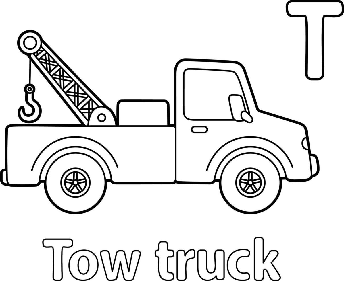 Tow Truck Alphabet ABC Coloring Page T vector