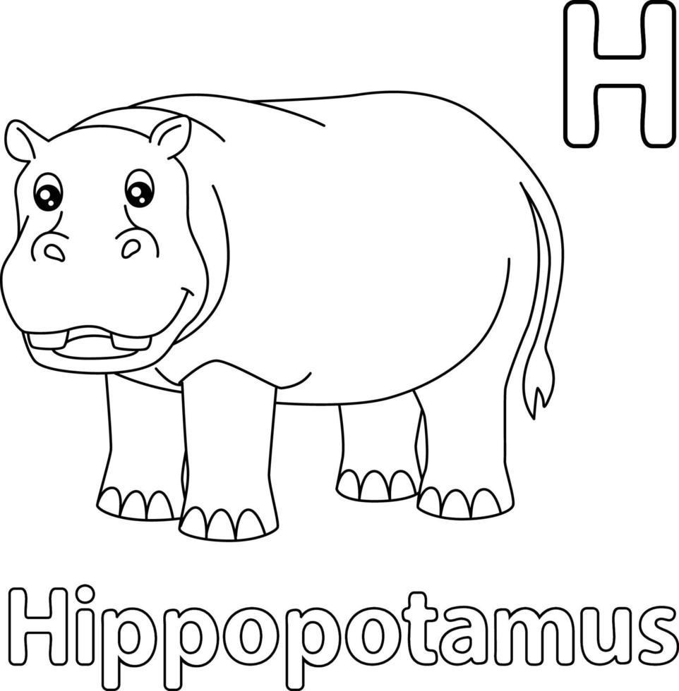 Hippo Alphabet ABC Coloring Page H vector