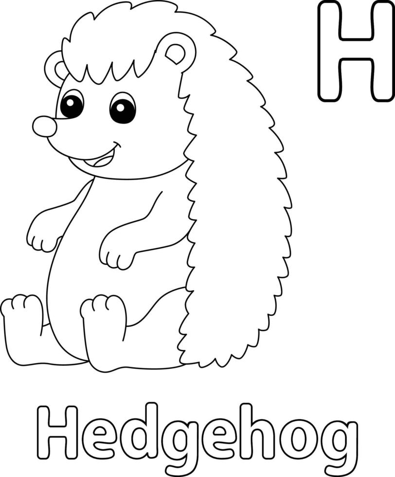 Sitting Hedgehog Alphabet ABC Coloring Page H vector