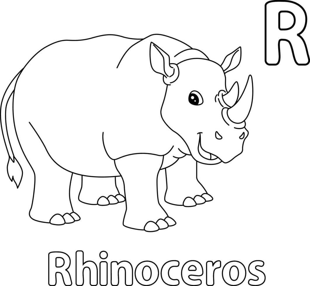 rinoceronte alfabeto abc para colorear página r vector