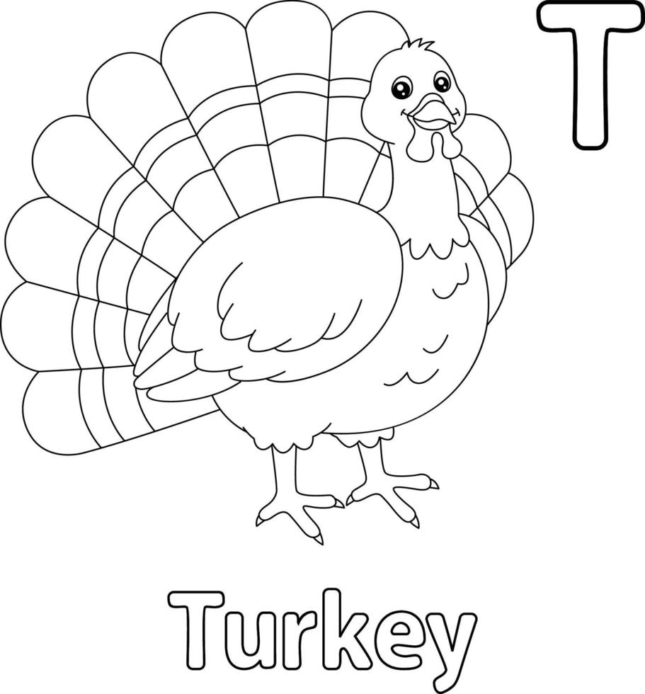 Turkey Alphabet ABC Coloring Page T vector