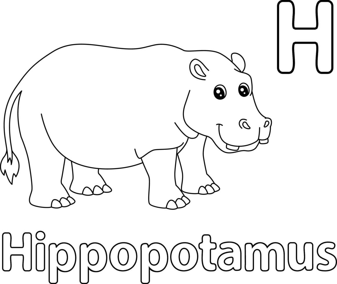 Hippo Alphabet ABC Coloring Page H vector