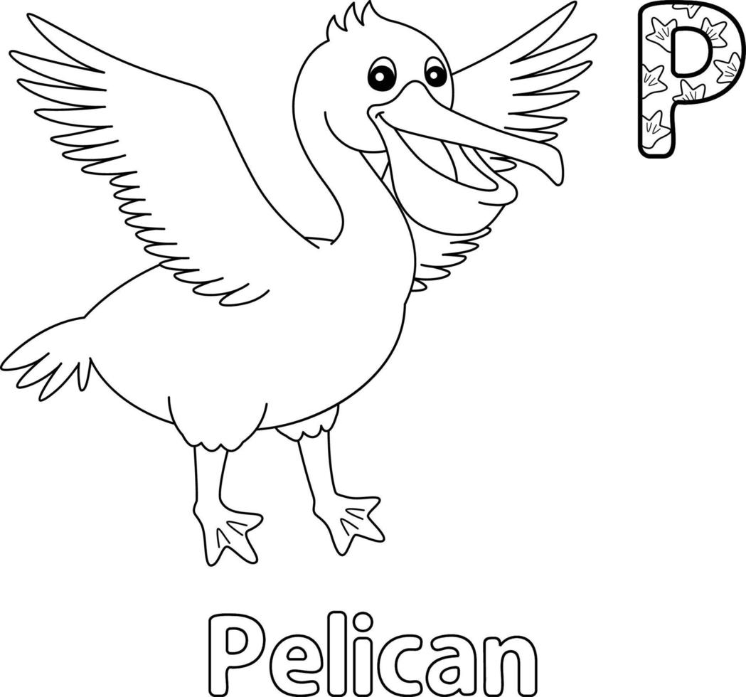 Pelican Alphabet ABC Coloring Page P vector