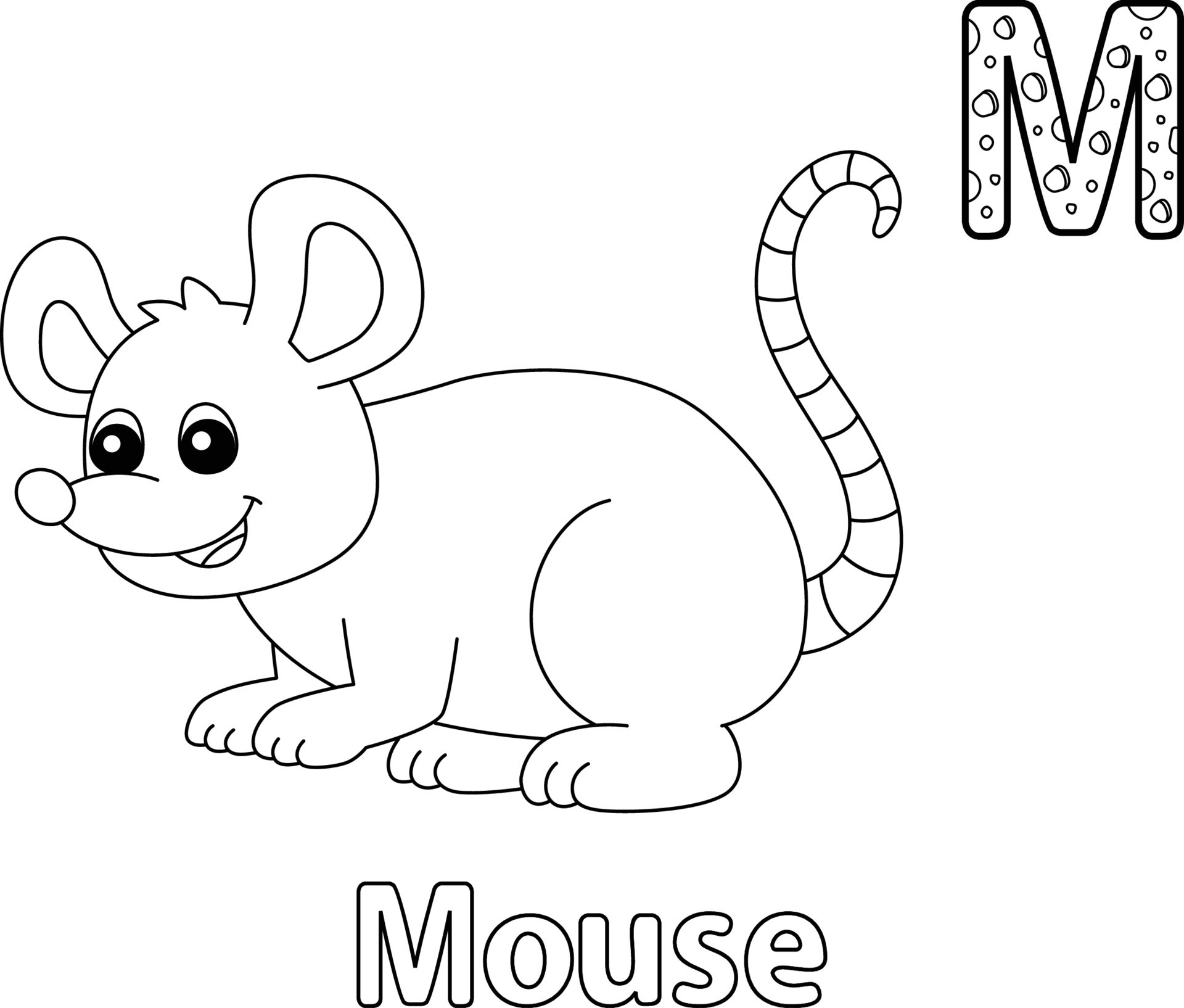 Mouse Alphabet ABC Coloring Page M 10388032 Vector Art at Vecteezy