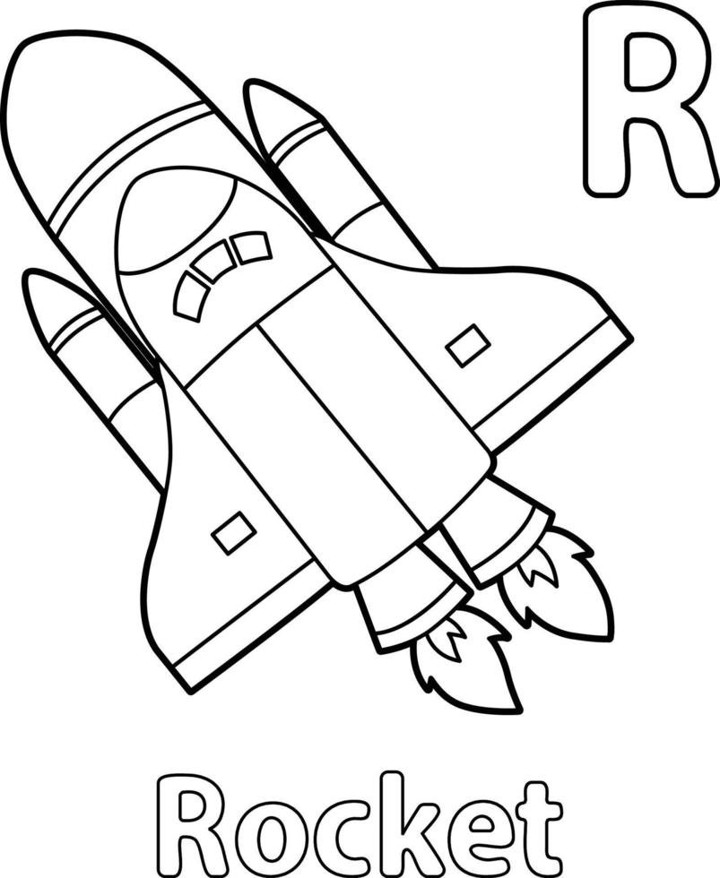 Rocket Alphabet ABC Coloring Page R vector