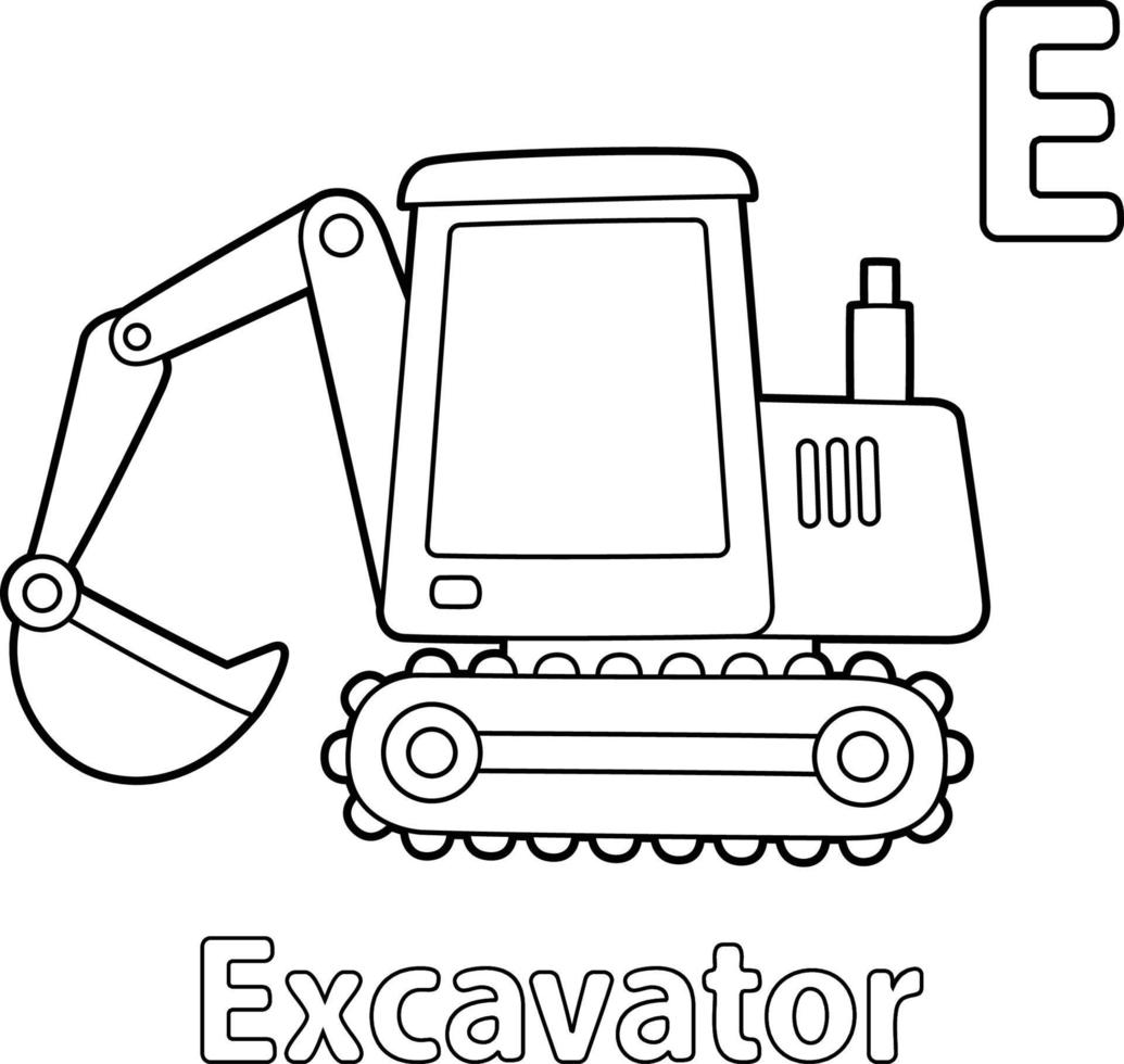 Excavator Alphabet ABC Coloring Page E vector