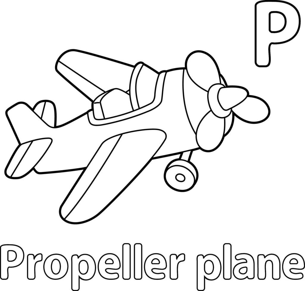 Propeller Plane Alphabet ABC Coloring Page P vector