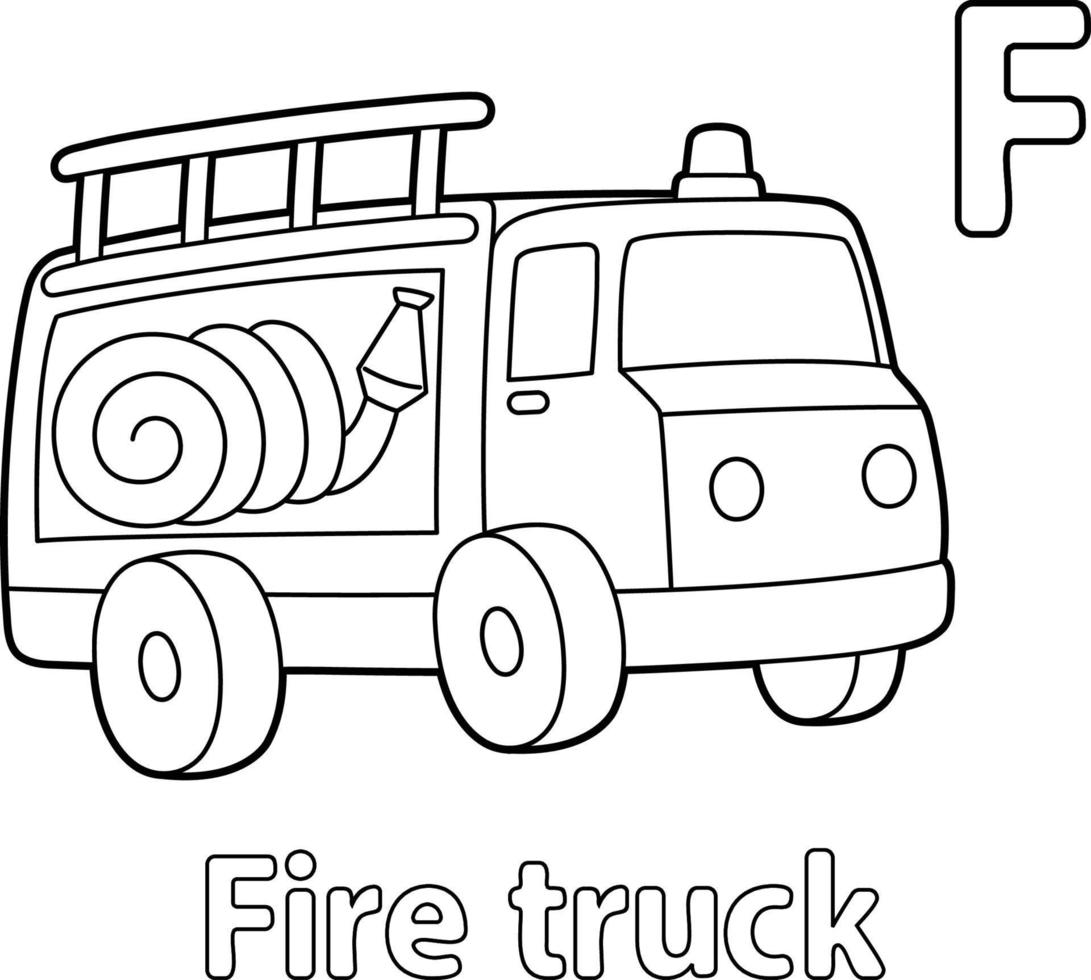firetruck Alphabet ABC Coloring Page F vector