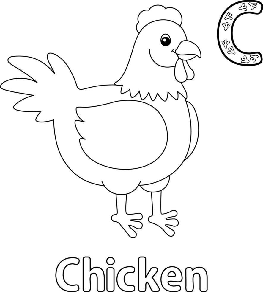 Chicken Alphabet ABC Coloring Page C vector
