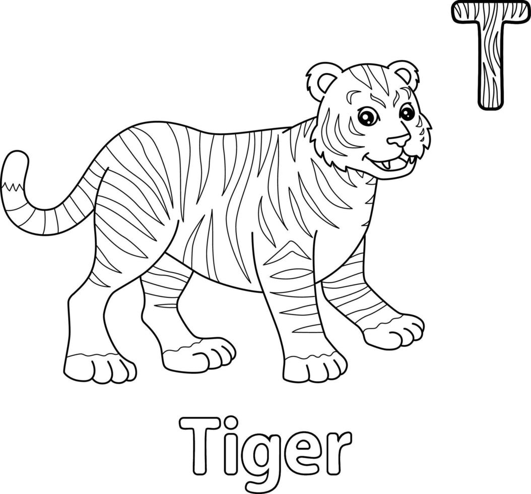 Tiger Alphabet ABC Coloring Page T vector