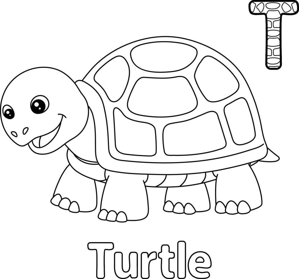 Turtle Alphabet ABC Coloring Page T vector