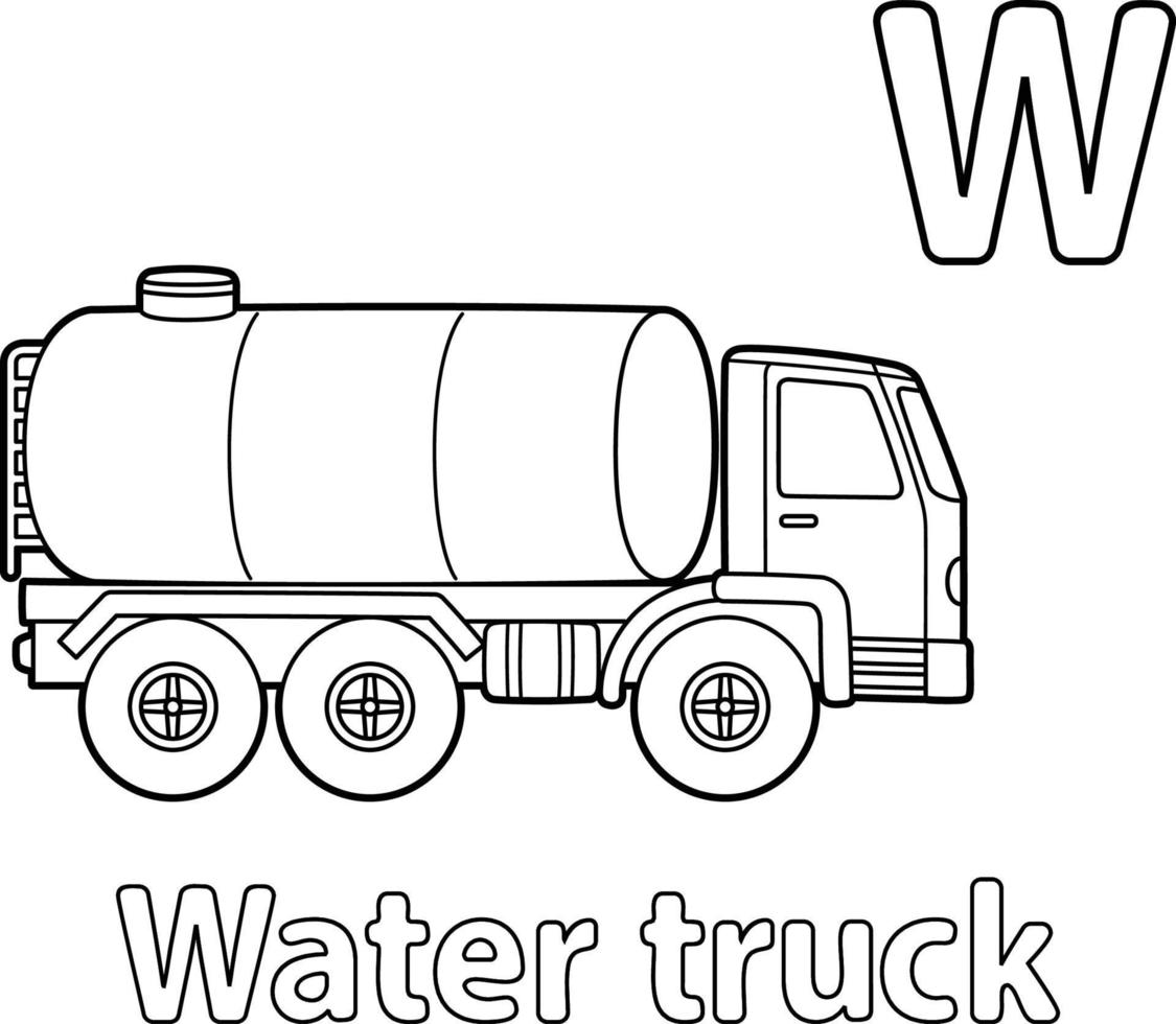 Water Truck Alphabet ABC Coloring Page W vector