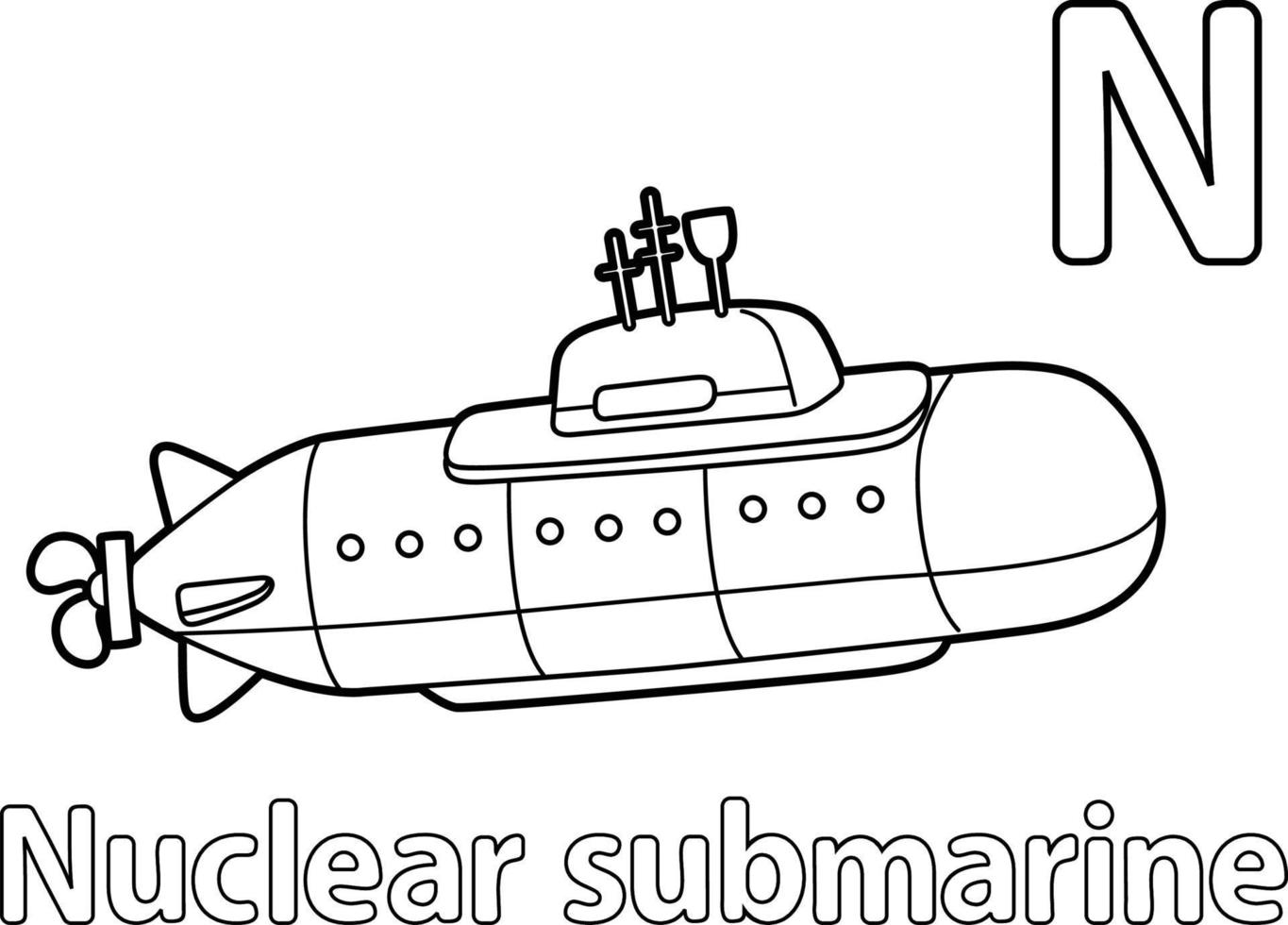 Nuclear Submarine Alphabet ABC Coloring Page N vector