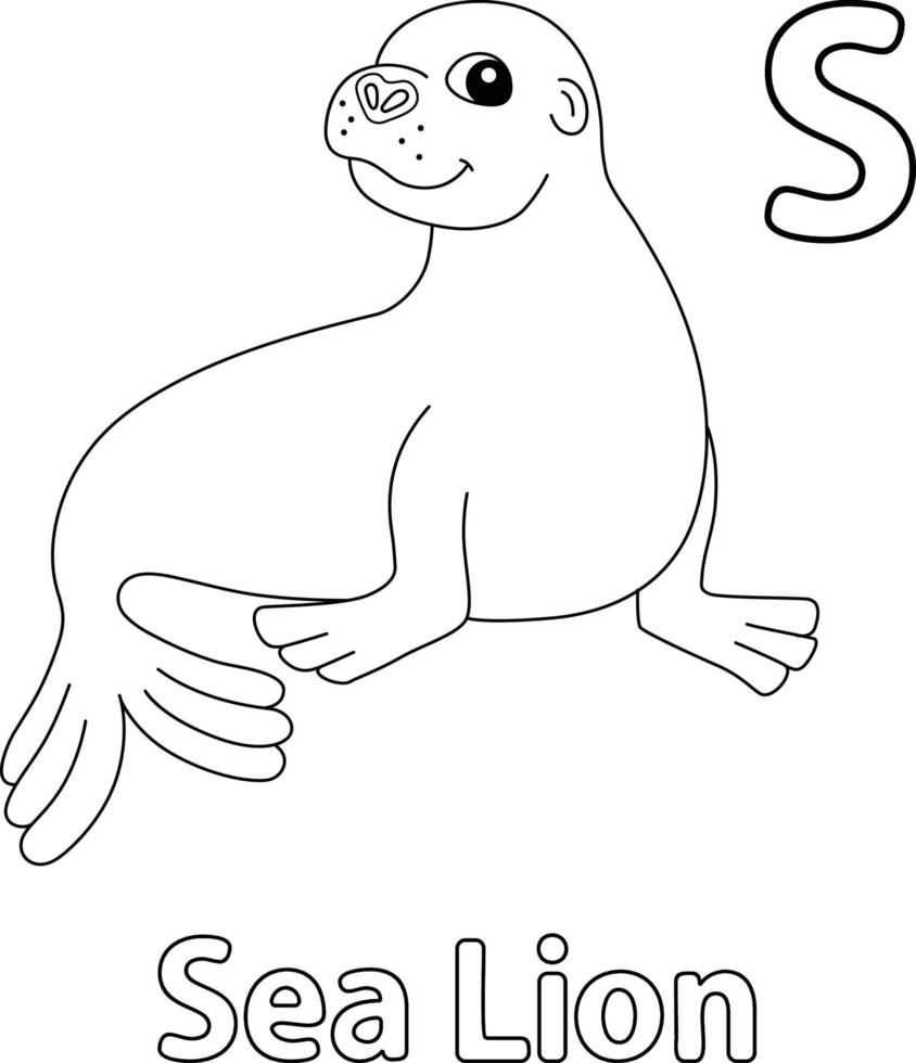 Sea Lion Alphabet ABC Coloring Page S vector