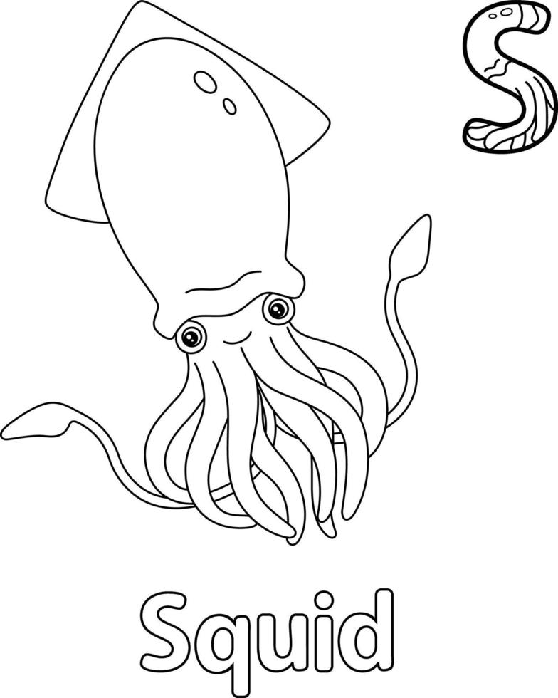 Giant Squid Alphabet ABC Coloring Page S vector
