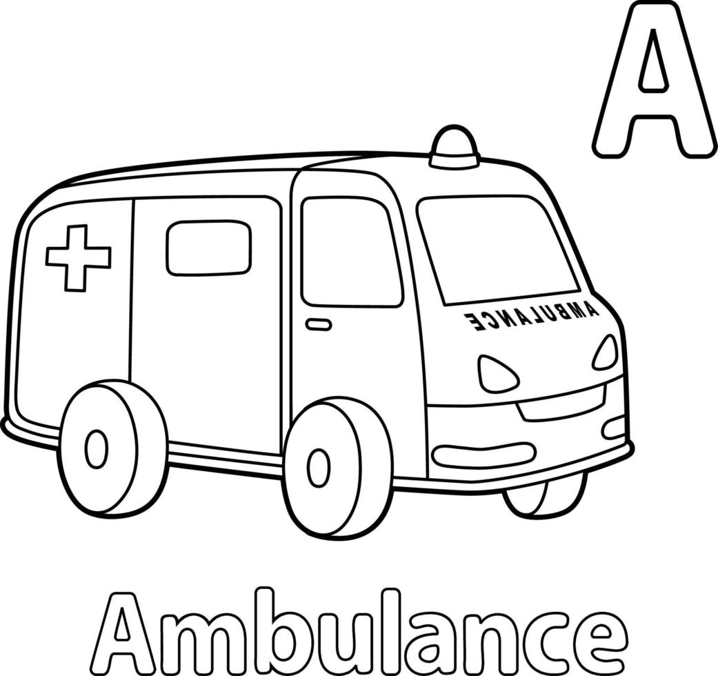 ambulancia alfabeto abc para colorear página a vector