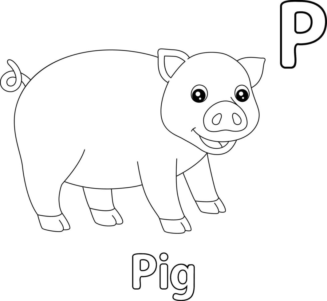 Pig Alphabet ABC Coloring Page P vector