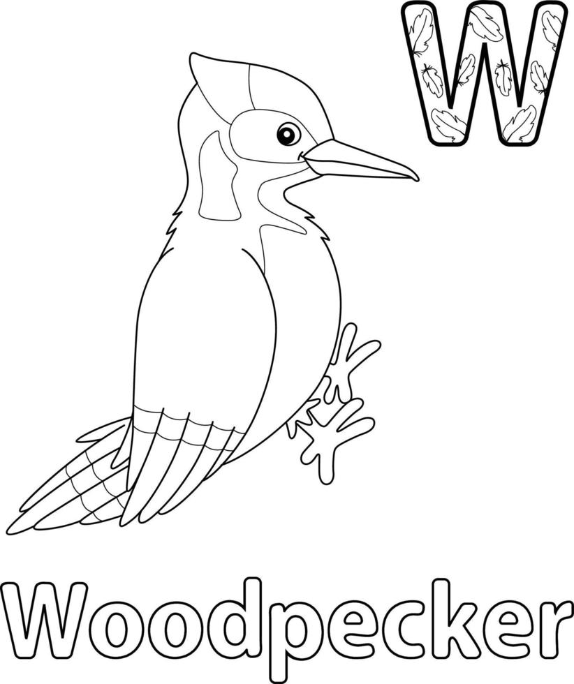 Woodpecker Alphabet ABC Coloring Page W vector