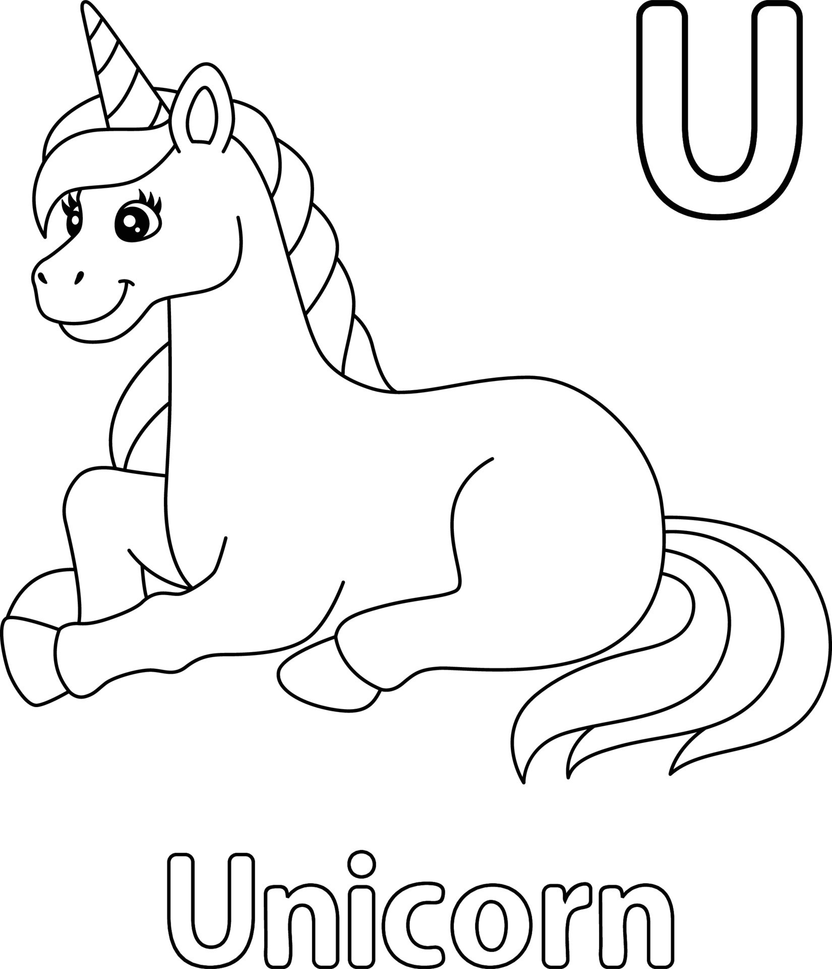 Laying Unicorn Alphabet ABC Coloring Page U 10388087 Vector Art at Vecteezy