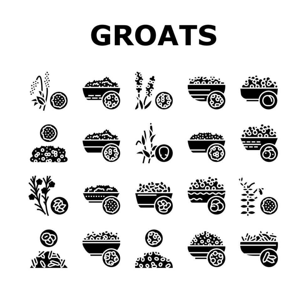 Groats Natural Food Collection Icons Set Vector