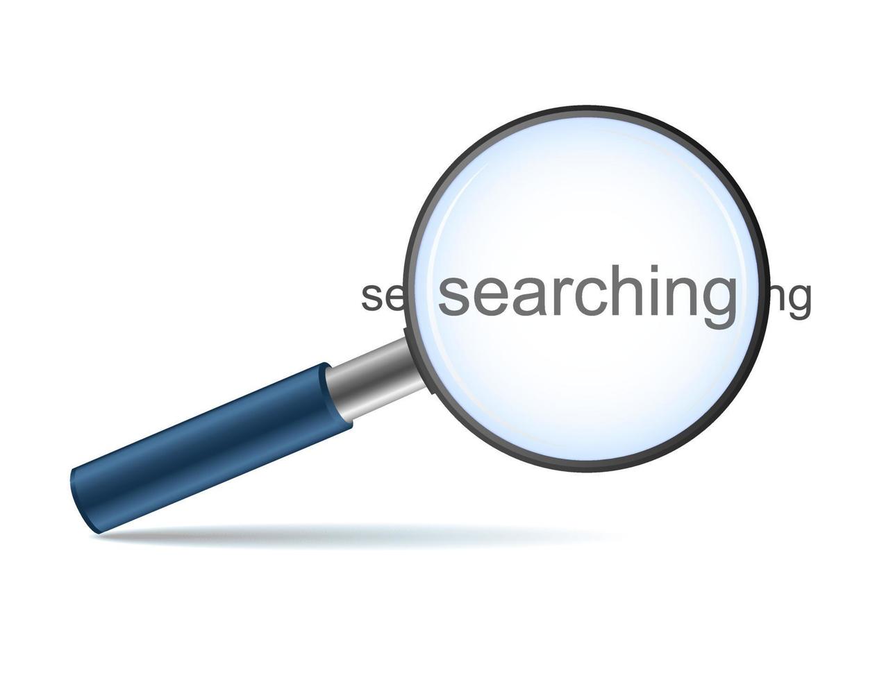 Magnifying glass with the word searching on a white background vector