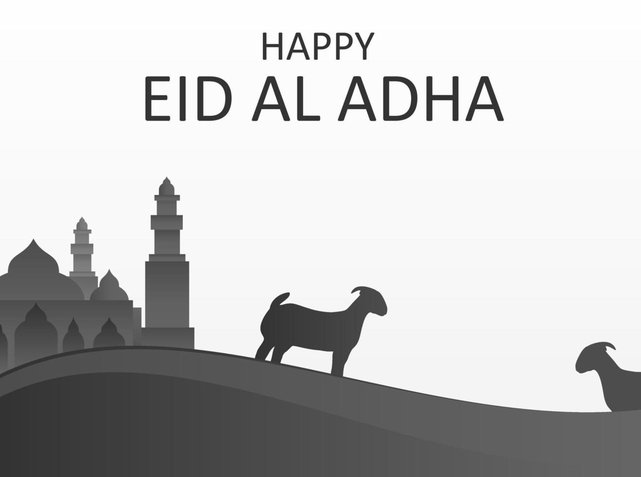 Mosque in the distance and a goat standing at the time of the celebration of Eid al-Adha vector