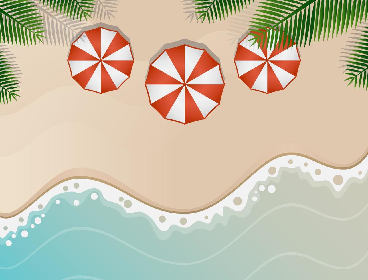 Beautiful beach with umbrellas for shade vector