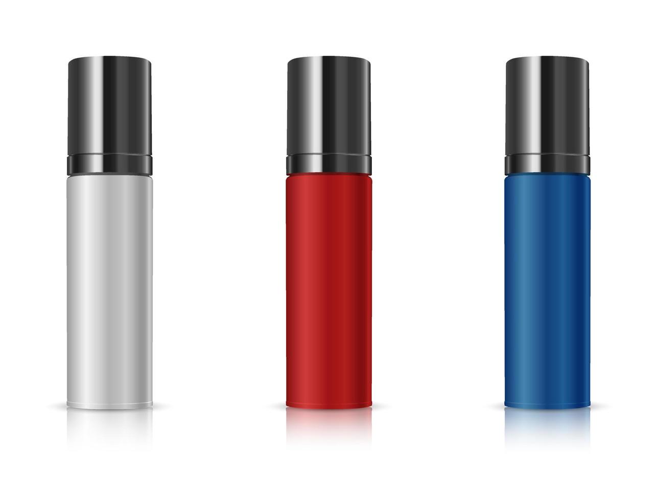 Canned bottles with silver, blue, and red black caps vector