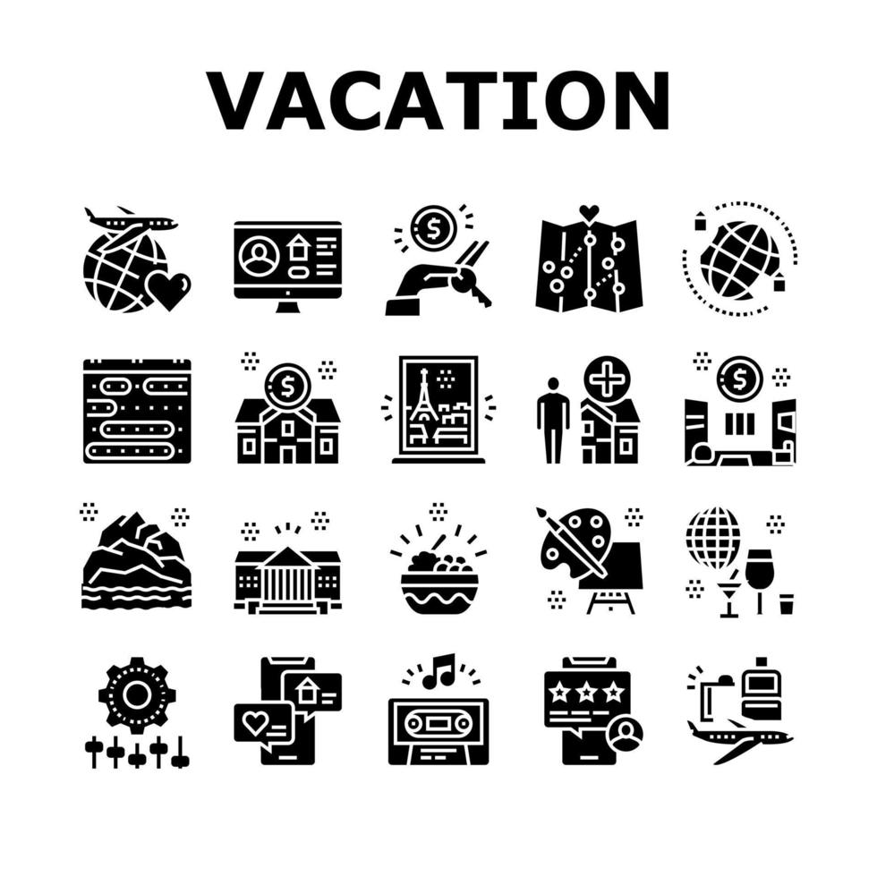 alquileres de vacaciones lugar colección iconos conjunto vector