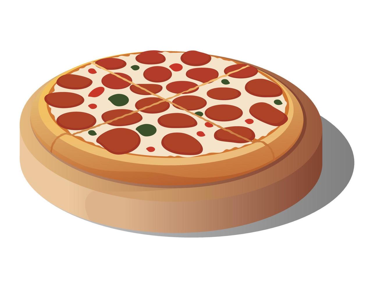 Pizza on a round wooden tray vector