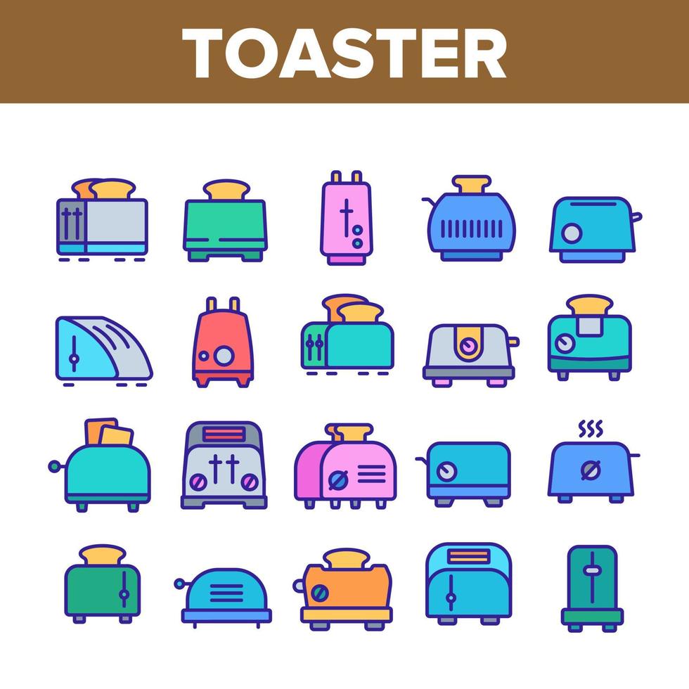 Toaster Kitchen Tool Collection Icons Set Vector