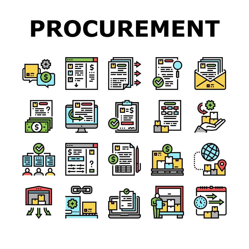 Procurement Process Collection Icons Set Vector