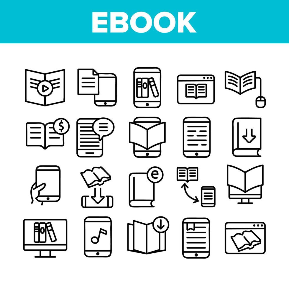 iconos de colección de herramientas electrónicas ebook set vector