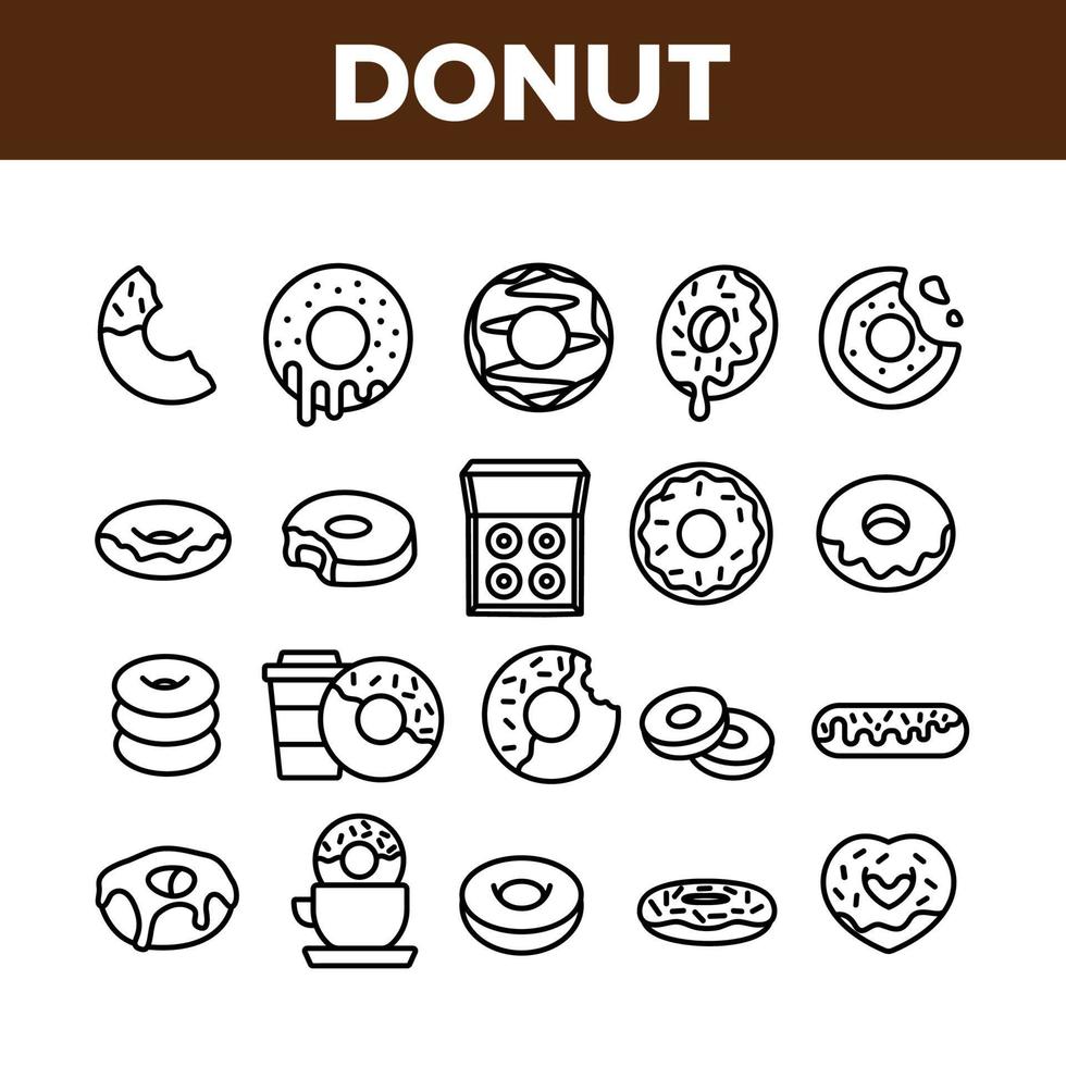 Donut Sweet Breakfast Collection Icons Set Vector