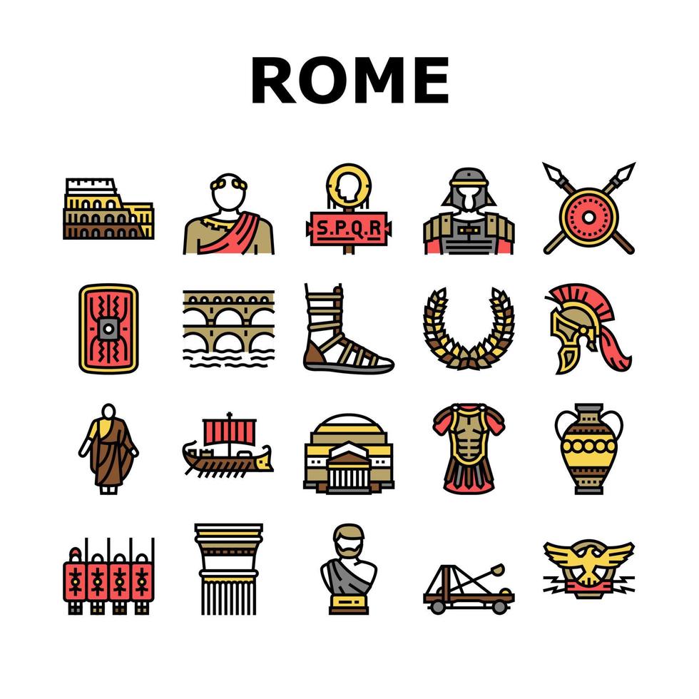 Ancient Rome Antique History Icons Set Vector