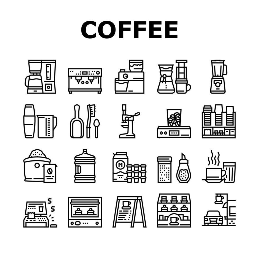 conjunto de iconos de colección de equipos de cafetería vector