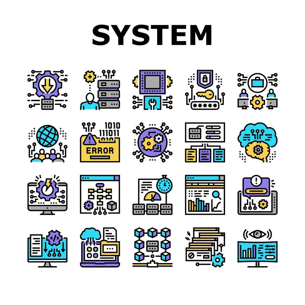 System Work Process Collection Icons Set Vector