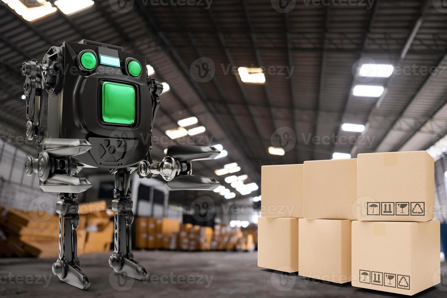 Robot arm Object for manufacturing industry technology Product export and import of future Robot cyber in the warehouse by hand mechanical future technology photo