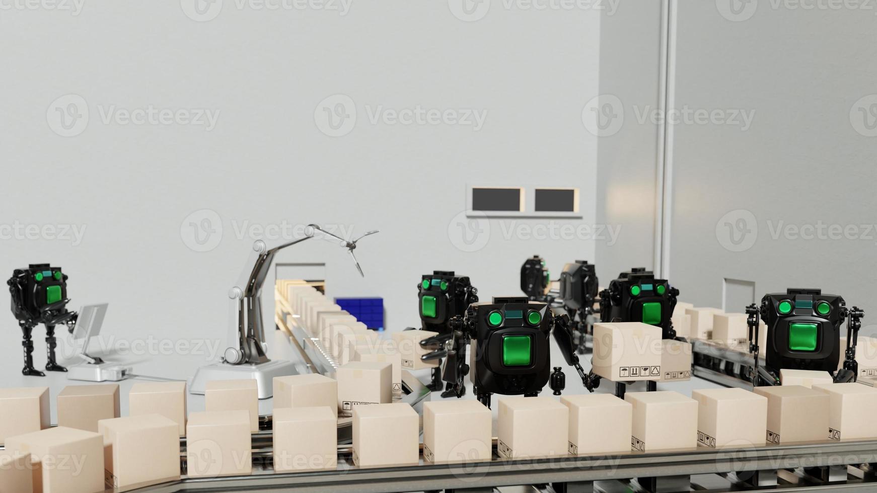 Robot arm Object for manufacturing industry technology Product export and import of future Robot cyber in the warehouse by hand mechanical future technology photo