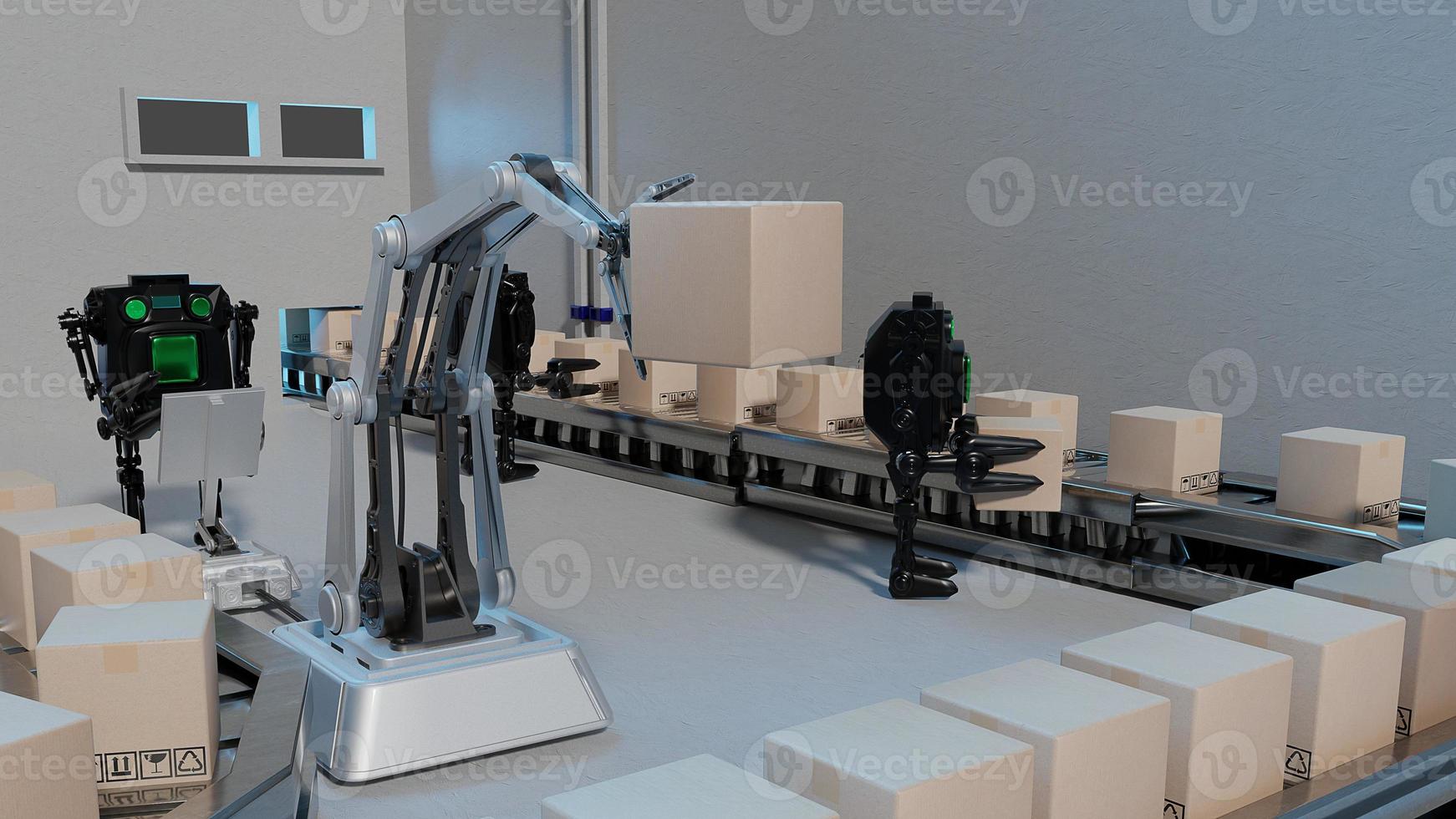 Robot arm Object for manufacturing industry technology Product export and import of future Robot cyber in the warehouse by hand mechanical future technology photo